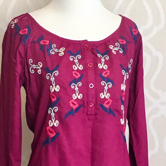 *CLEARANCE* Linen Embroidery Plum Wine Tunic - Picture 7 of 7